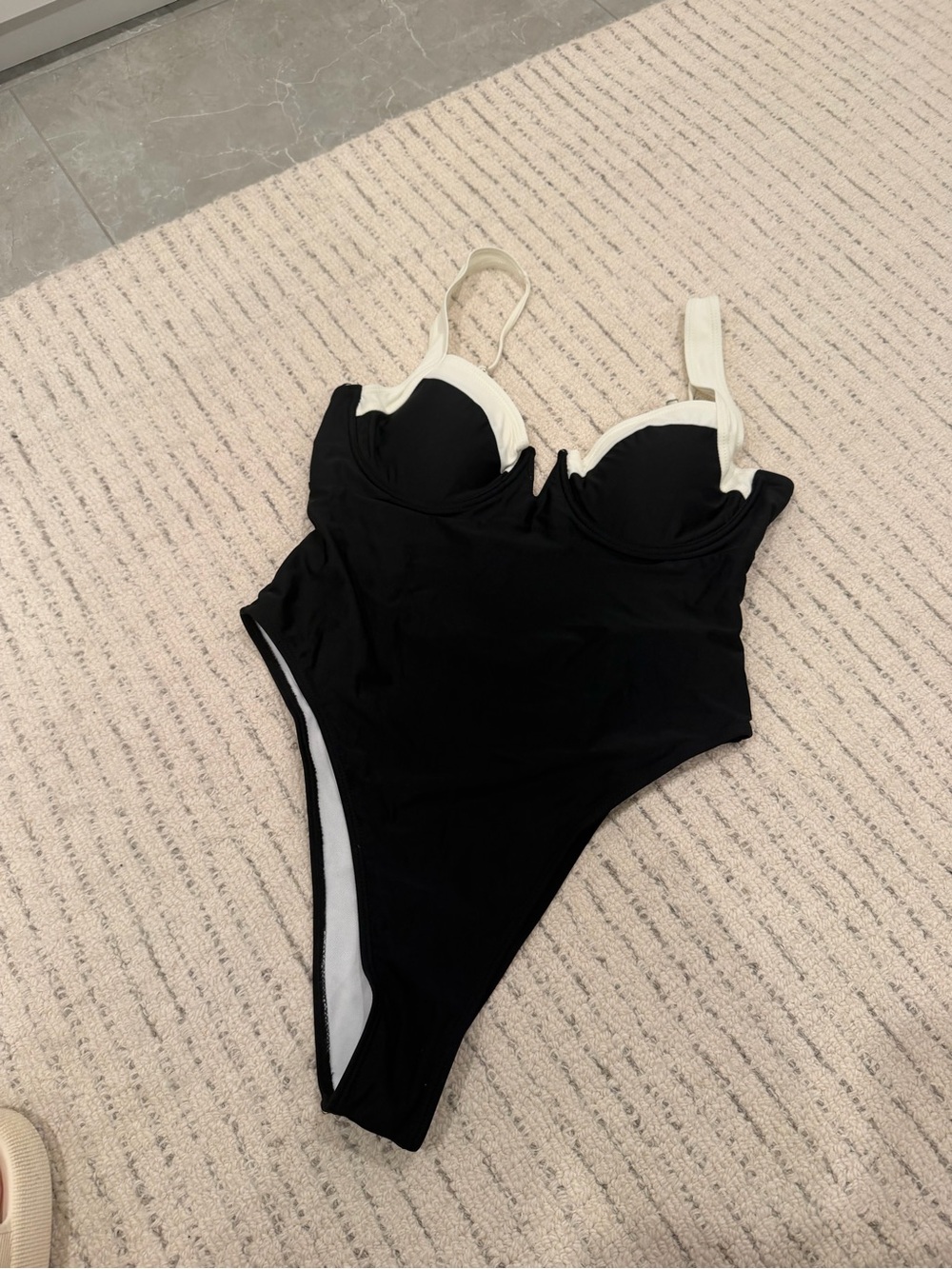 Cupshe Black One-Piece Swimsuit with White Trim